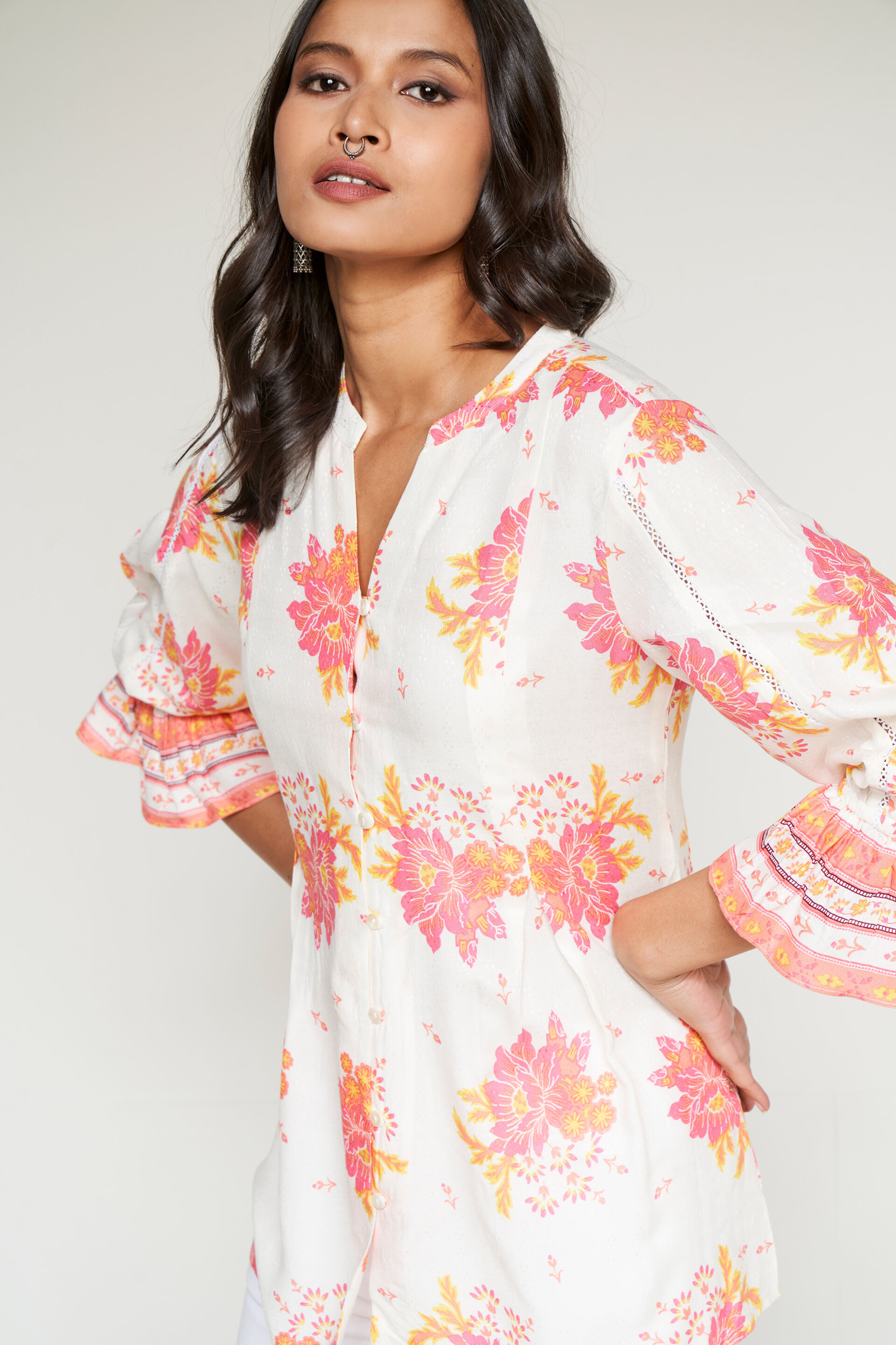 Pink Floral Shirt Style Top, Pink, image 4